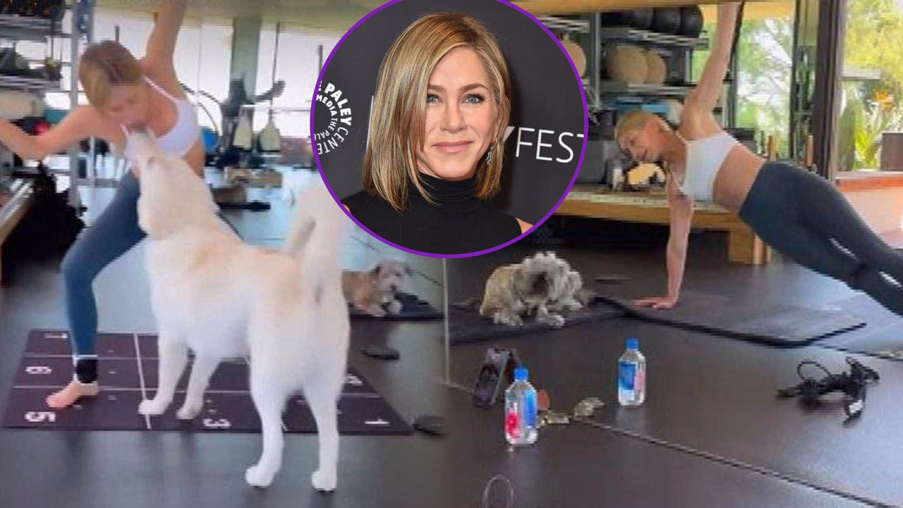 Watch Jennifer Aniston’s Dog Interrupt Her Grueling Workout