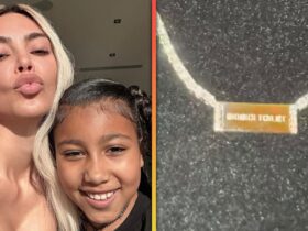 North West Gifts Mom Kim Kardashian Diamond Necklace with Strange Engraving for Her 44th Birthday