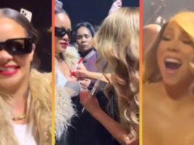 Watch Mariah Carey Sign Rihanna’s Breast at Final Christmas Concert