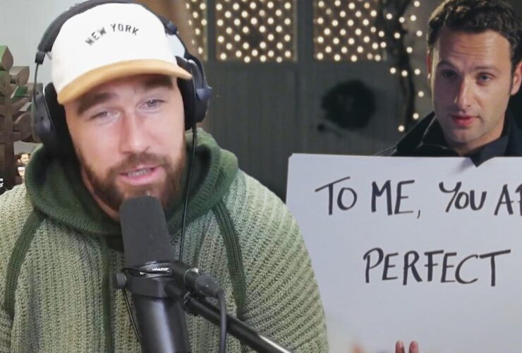 Watch Travis Kelce Review ‘Love Actually,’ Joke About ‘Iconic’ Cue Card Scene