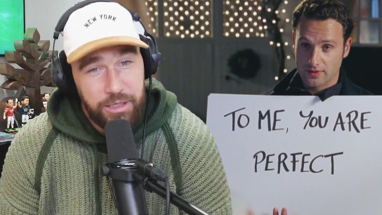 Watch Travis Kelce Review ‘Love Actually,’ Joke About ‘Iconic’ Cue Card Scene