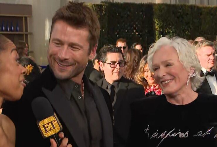 Glen Powell Praises Glenn Close as ‘The Ultimate Glenn’ During Red Carpet Run-In at Golden Globes