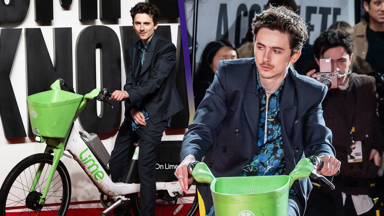 Timothée Chalamet Rides Bike Onto Red Carpet Premiere for Bob Dylan Biopic