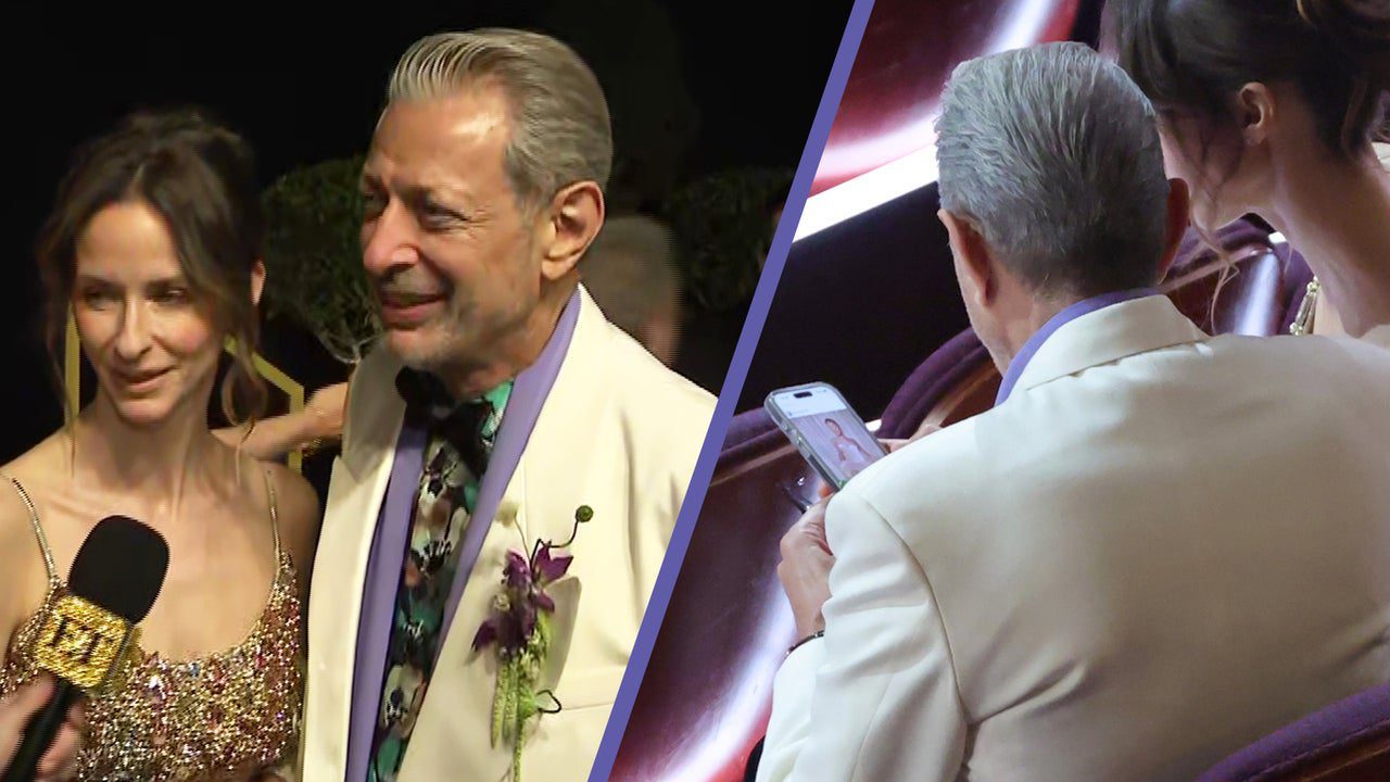 Jeff Goldblum Reacts to Getting Snapped Looking Up Pics of Himself at the Oscars (Exclusive)