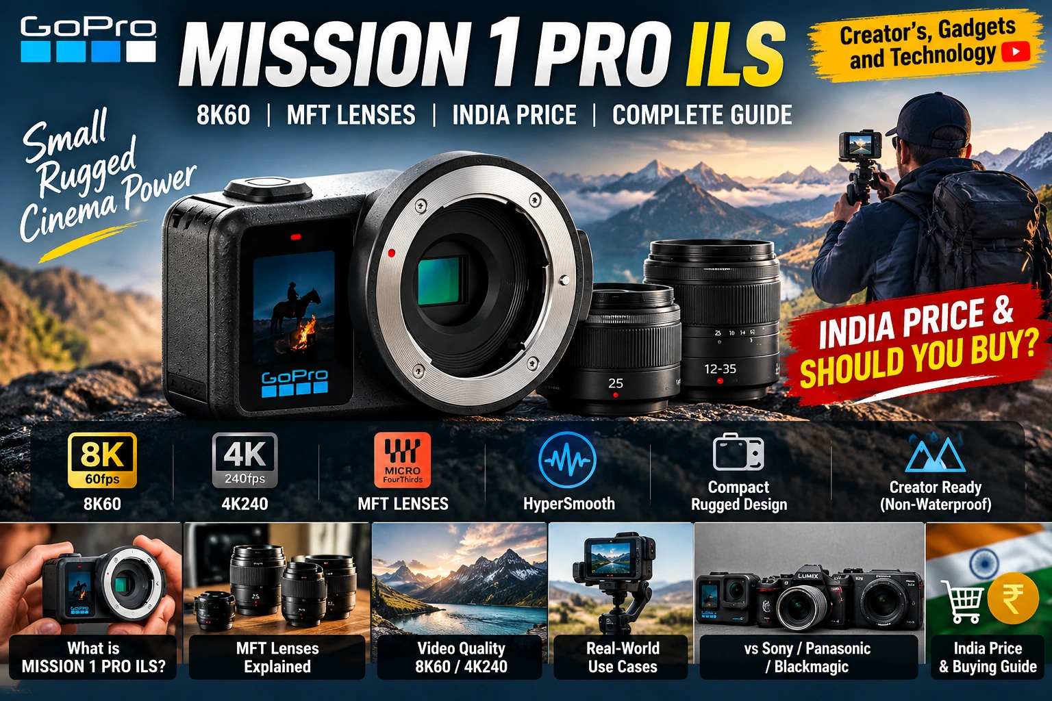 GoPro MISSION 1 PRO ILS creator guide graphic with interchangeable lens camera, MFT lenses and buying-guide context