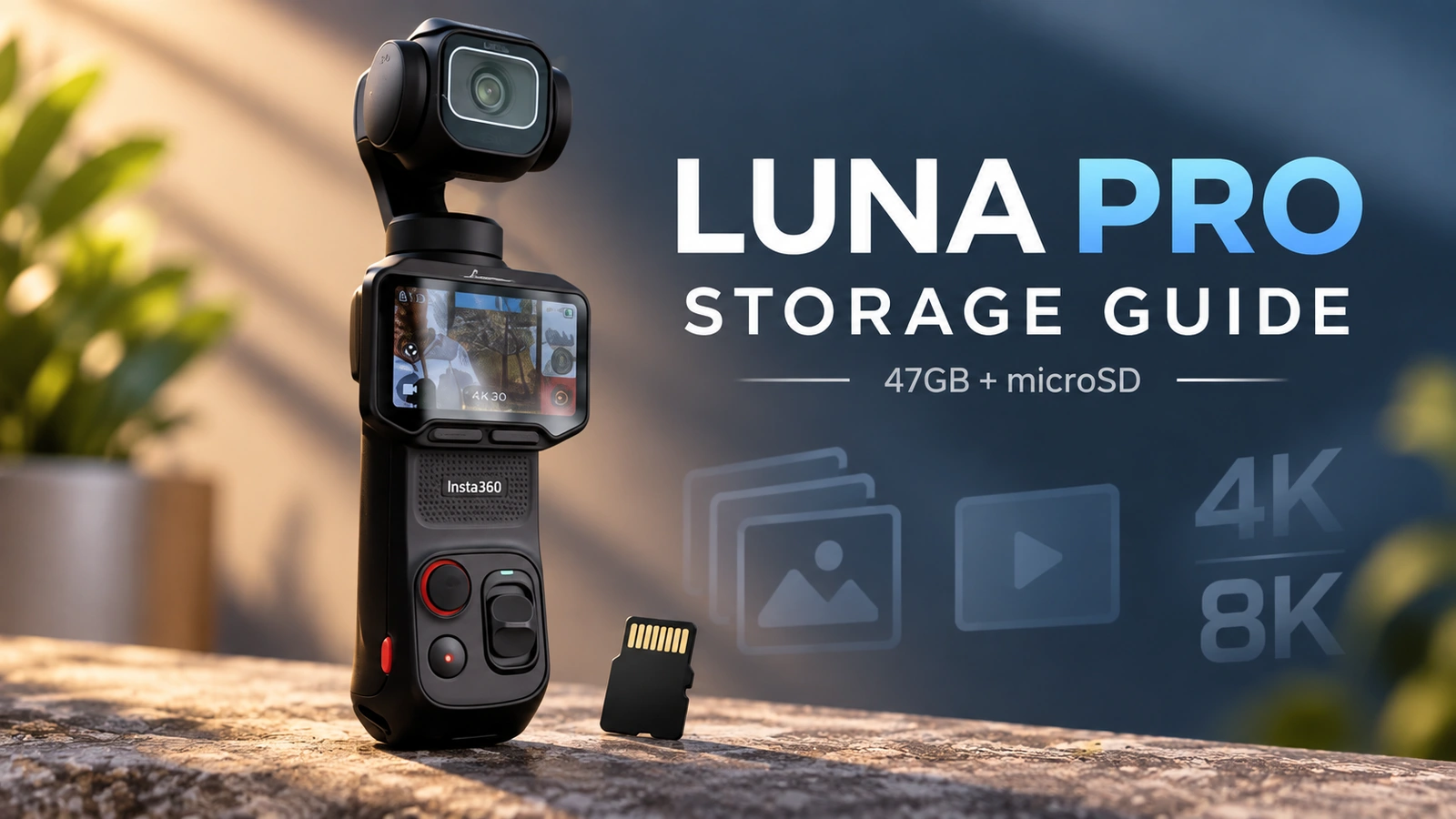Insta360 Luna Pro camera with microSD storage-guide cues